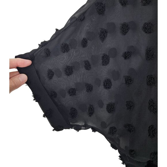 Womens Black Babydoll Short-Sleeve Boho Skater Dress Swiss Dot Pattern Size Med - Picture 8 of 11